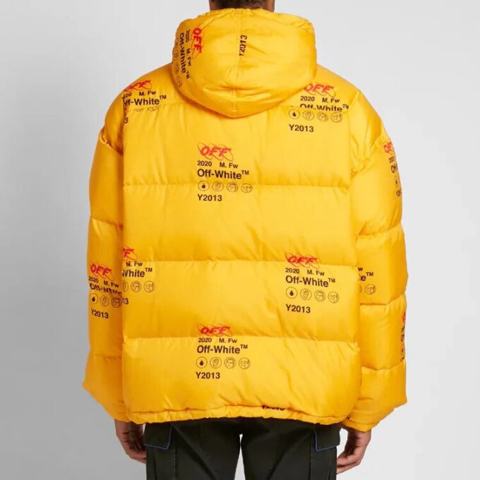 Industrial Zipped Puffer Hooded Down Cotton-padded Jacket Men Yellow