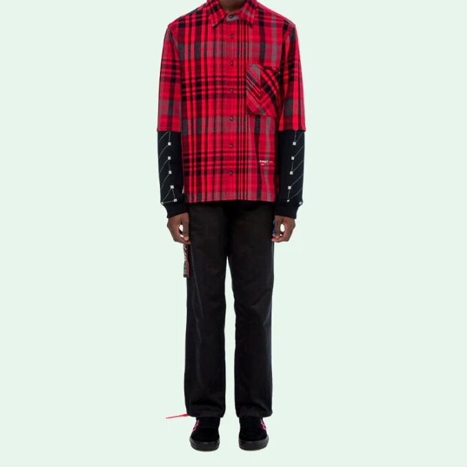 Jersey Sleeve Checked Shirt “Red Black”