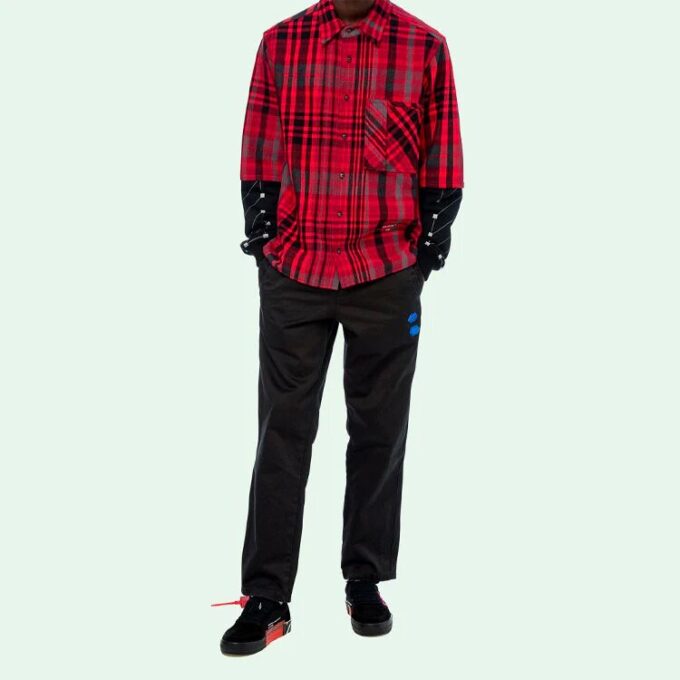 Jersey Sleeve Checked Shirt “Red Black”