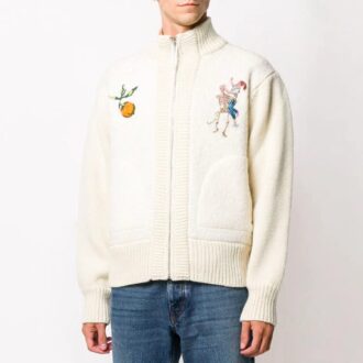 Knit Pattern aviator Solid Color Jacket Creamy White