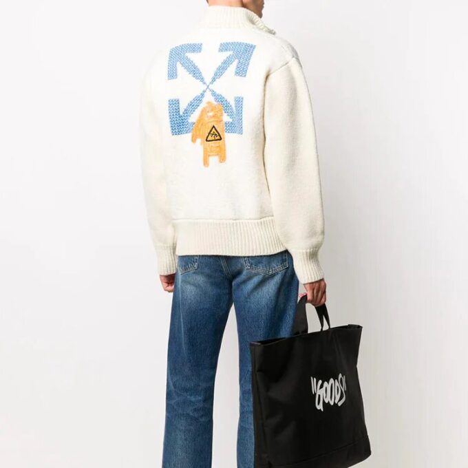Knit Pattern aviator Solid Color Jacket Creamy White