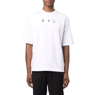 Large Arrow Pattern Printing Round Neck Short Sleeve White