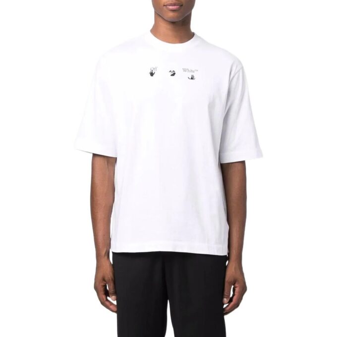 Large Arrow Pattern Printing Round Neck Short Sleeve White