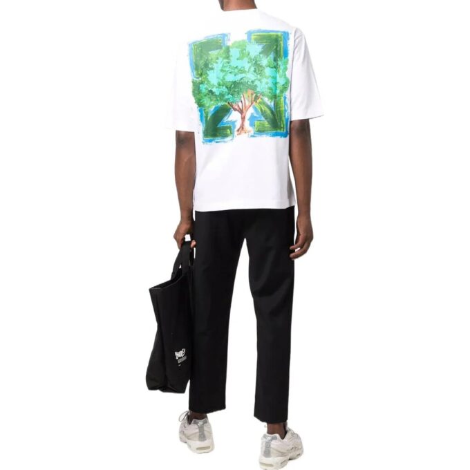 Large Arrow Pattern Printing Round Neck Short Sleeve White