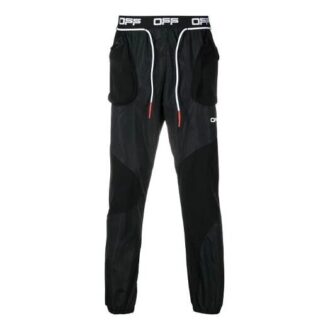 Logo Arrow Printing Drawstring Sports Long Pants Slim Fit Version Black