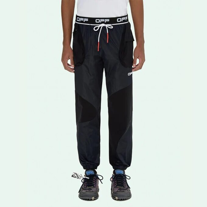 Logo Arrow Printing Drawstring Sports Long Pants Slim Fit Version Black