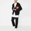 Logo Intarsia V neck single breasted Knit Cardigan Loose Fit Black