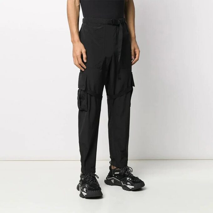 Logo Print Cargo Pants Functional Casual Pants Black