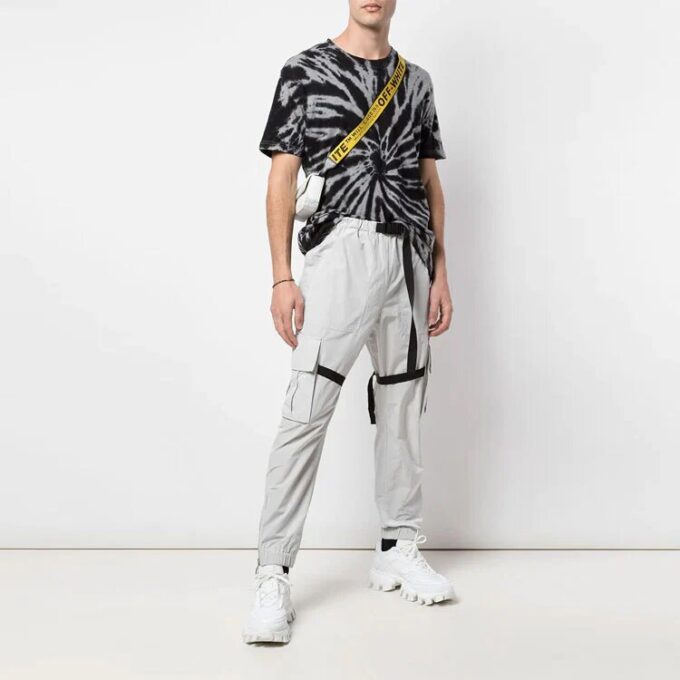Logo Print Cargo Pants Functional Casual Pants light grey