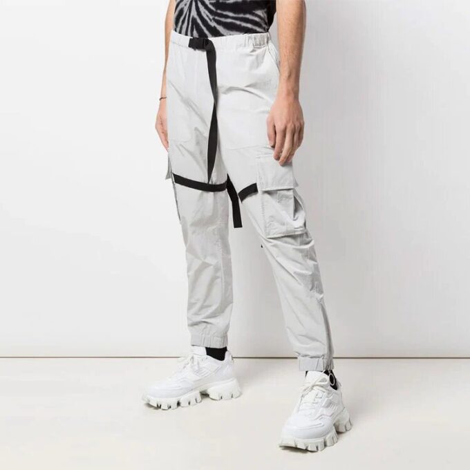 Logo Print Cargo Pants Functional Casual Pants light grey