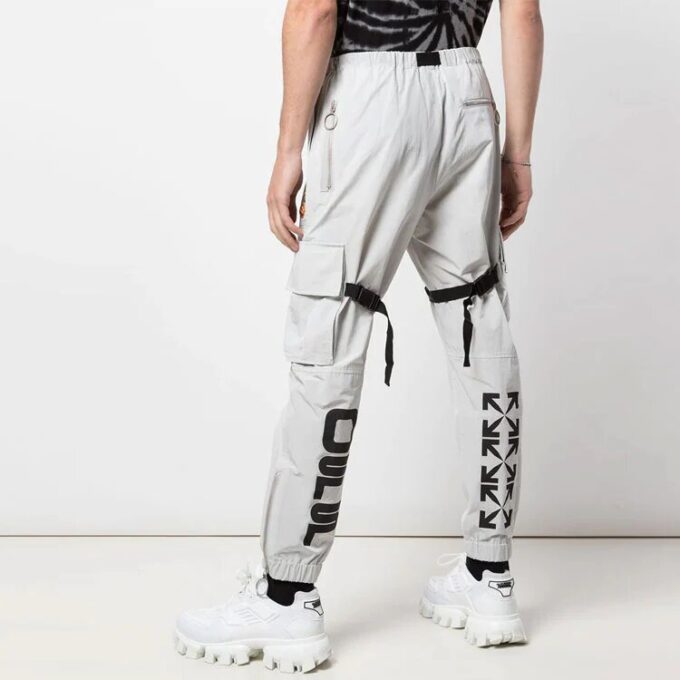 Logo Print Cargo Pants Functional Casual Pants light grey