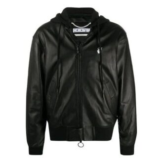 Logo Print Leather Bomber Jacket