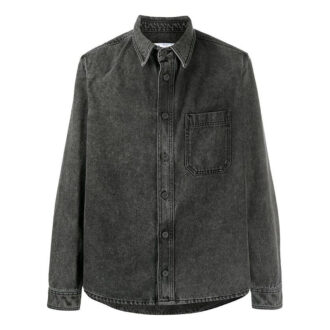 Logo Printed Long-Sleeve Denim Shirt Men Black