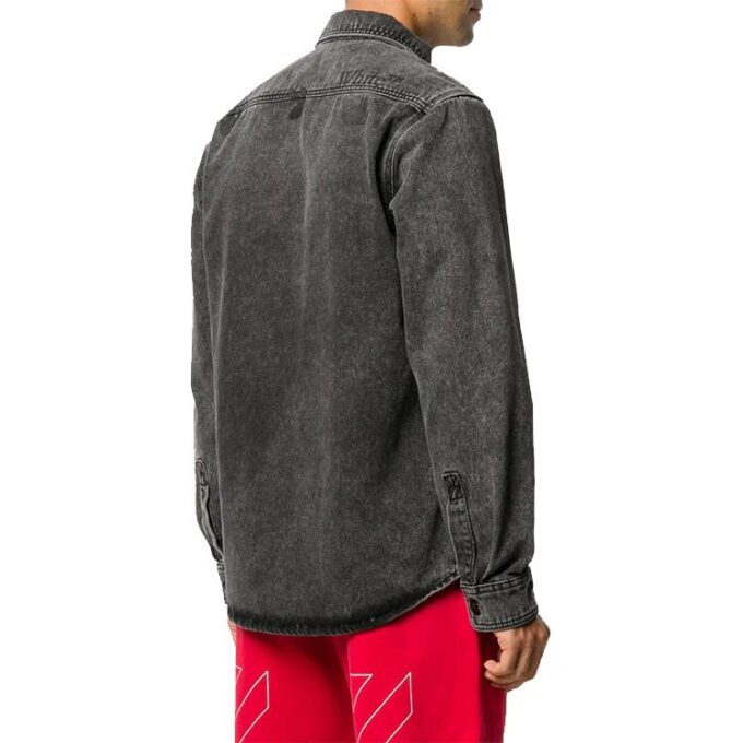 Logo Printed Long-Sleeve Denim Shirt Men Black