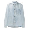 Logo Printed Long-Sleeve Denim Shirt Men Blue