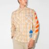 Logo Printing Plaid Long Sleeves Shirt Yellow
