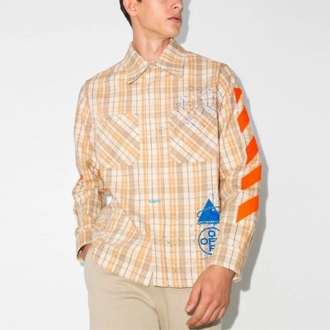 Logo Printing Plaid Long Sleeves Shirt Yellow