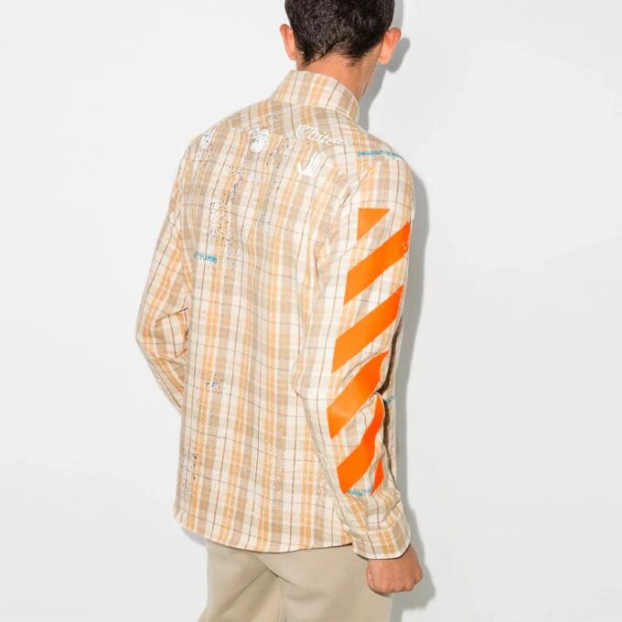 Logo Printing Plaid Long Sleeves Shirt Yellow