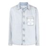 Logo Printing Solid Color Long Sleeves Shirt Blue