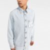 Logo Printing Solid Color Long Sleeves Shirt Blue