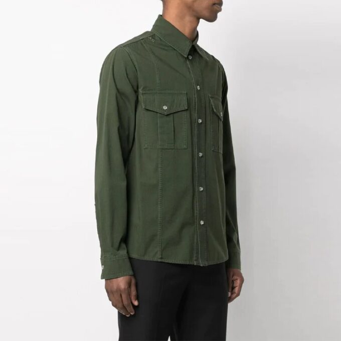 Logo Printing Solid Color Long Sleeves Shirt Version Green