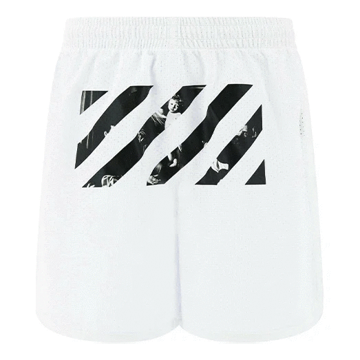 Logo Stripe Printing Pocket Shorts Loose Fit White
