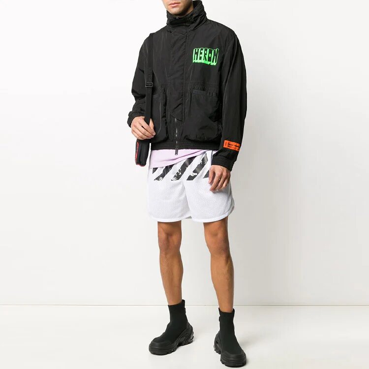 Logo Stripe Printing Pocket Shorts Loose Fit White