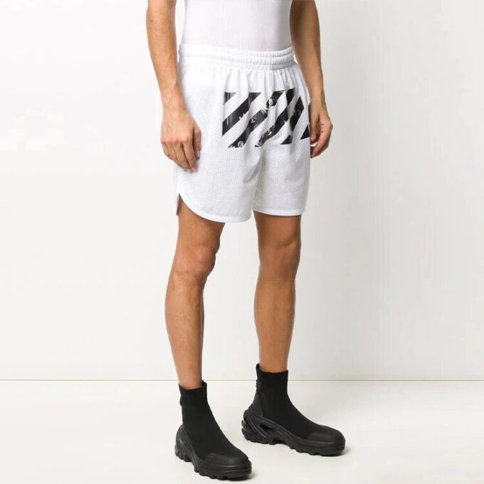 Logo Stripe Printing Pocket Shorts Loose Fit White