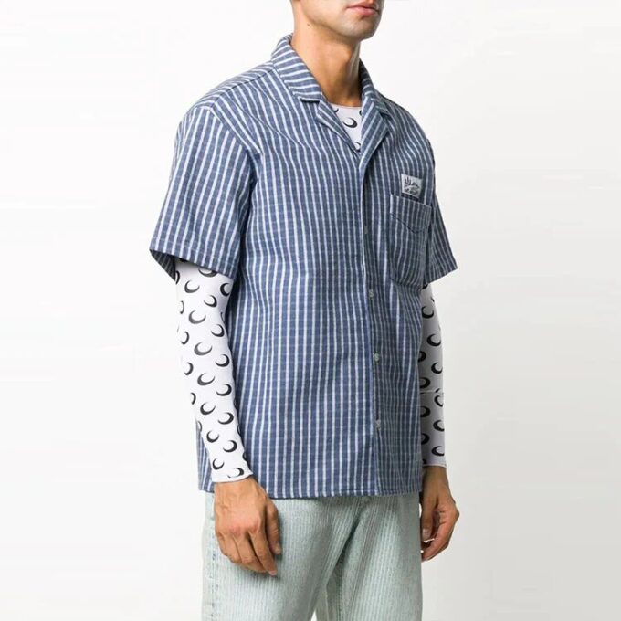 Logo Stripe Short Sleeve Shirt Version Blue