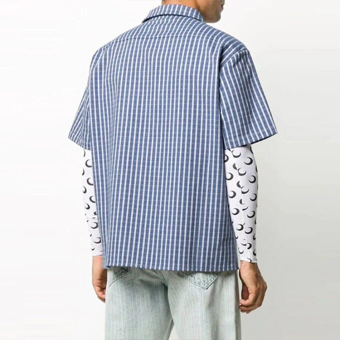 Logo Stripe Short Sleeve Shirt Version Blue