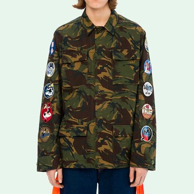 Mens Back Arrows Sketch Medal Ribbon Camouflage Jacket
