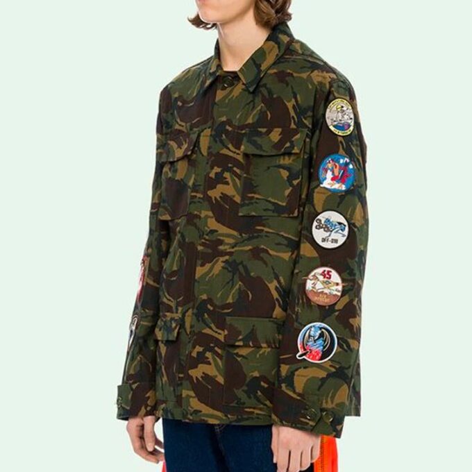 Mens Back Arrows Sketch Medal Ribbon Camouflage Jacket