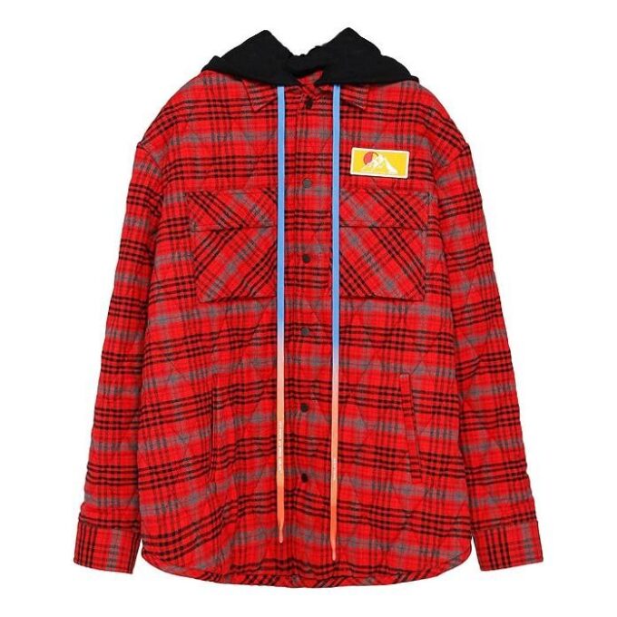 Mens Loose Padded Flannel Plaid Hooded Shirt Jacket
