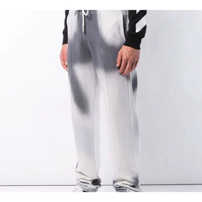 Mens Tie Dye Cotton Sweatpants Grey White