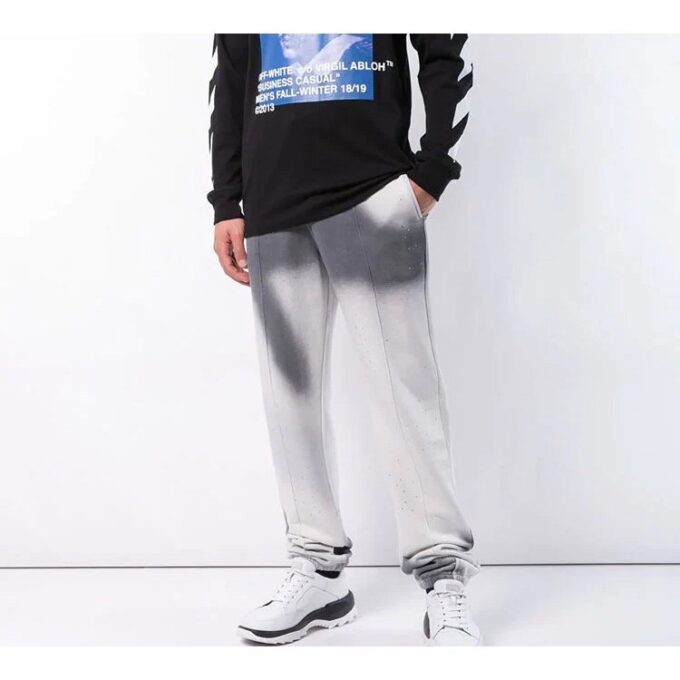 Mens Tie Dye Cotton Sweatpants Grey White