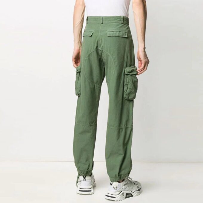 Multiple Pockets Bundle Feet Straight Long Pants Loose Fit Green