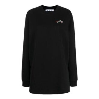 Off-White Arrow Embroidered Flowers Sports Long Loose Fit Black Hoodie