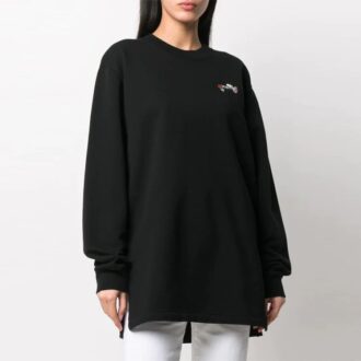 Off-White Arrow Embroidered Flowers Sports Long Loose Fit Black Hoodie