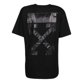 Off-White Arrow Pattern Round Neck Pullover Short Sleeve Slim Fit Version Black