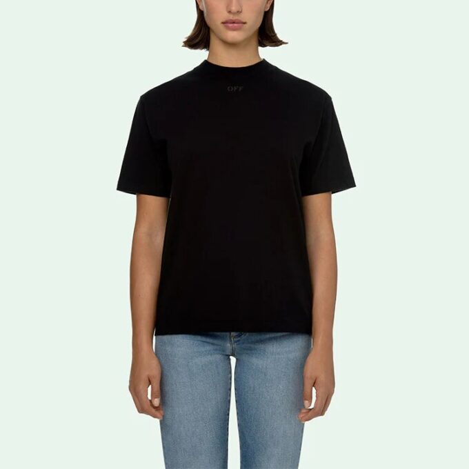 Off-White Arrow Pattern Round Neck Pullover Short Sleeve Slim Fit Version Black