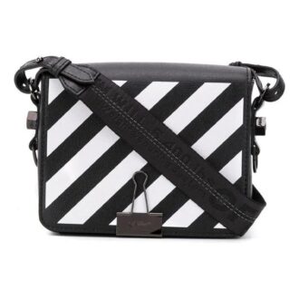 Off-White Binder Clip Stripe Shoulder Bag Messenger Bag Black White