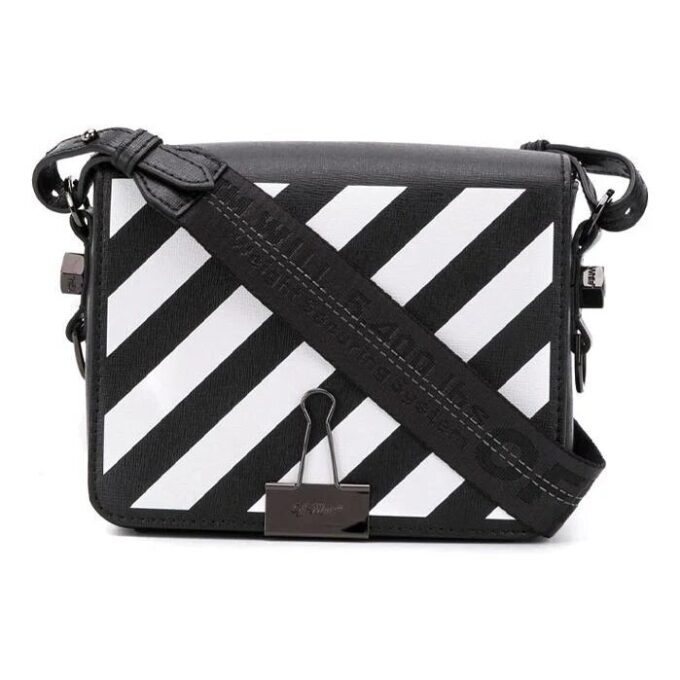 Off-White Binder Clip Stripe Shoulder Bag Messenger Bag Black White