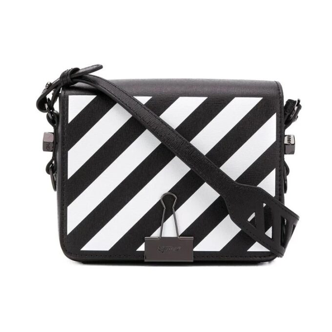 Off-White Binder Clip Stripe Shoulder Bag Messenger Bag Black White