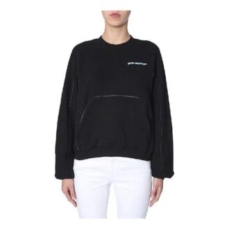 Off-White Black Logo Round Neck Pullover Hoodie Black