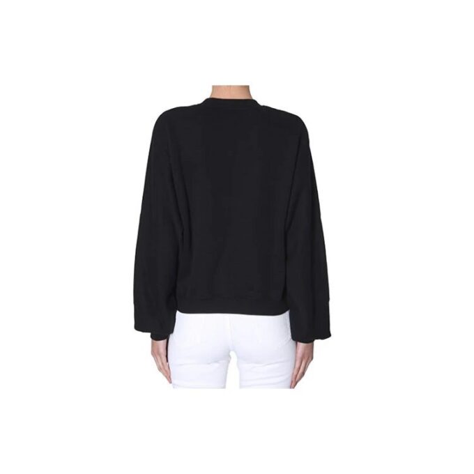 Off-White Black Logo Round Neck Pullover Hoodie Black