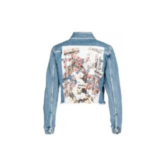 Off-White C/O Virgil Abloh Blue Flower Shop Cropped Denim Jacket Blue