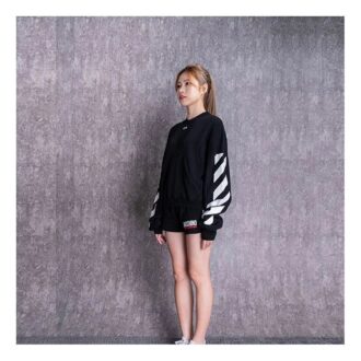 Off-White Casual Colorblock Logo Round Neck Pullover Hoodie Black