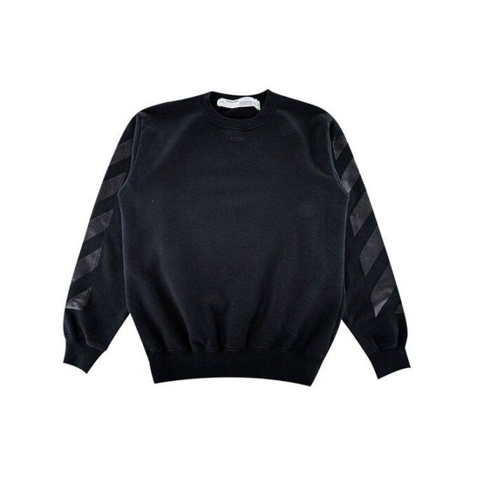 Off-White Casual Fleece Lined Logo Arrow Cotton Pullover Round Neck Black Hoodie
