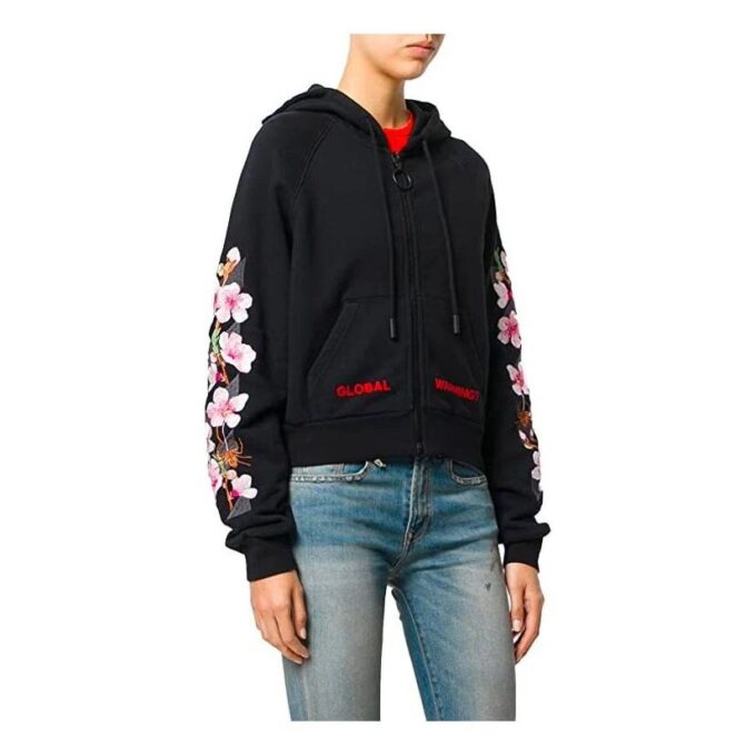 Off-White Cherry Blossoms Embroidery Floral Zip Up