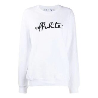 Off-White Cotton Printing Round Neck Pullover White Hoodie